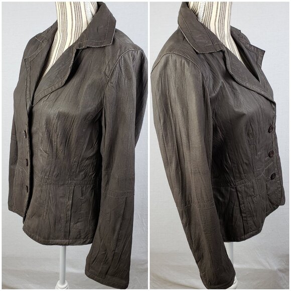 Anthropologie Tapemeasure 100% Leather Jacket Blazer Pockets Taupe Brown size 10 - Picture 5 of 16